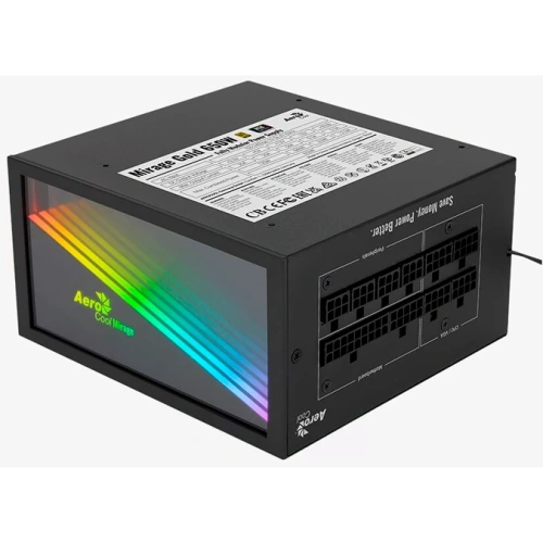 Блок питания AEROCOOL Mirage Gold 650W Fully Modular (4711099472581), ATX12V Ver. 2.52 80+Gold, APFC, 120mm fan, ARGB, 24pin, 2x(4+4)pin, 2xPCI-E)