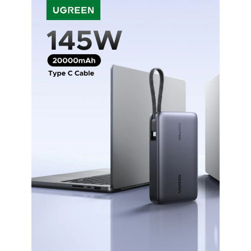 Power Bank UGREEN PB551 (55992B) 145W 20000mAh USB-C&USB-A&USB-C Cable Built-in Cable Space Gray