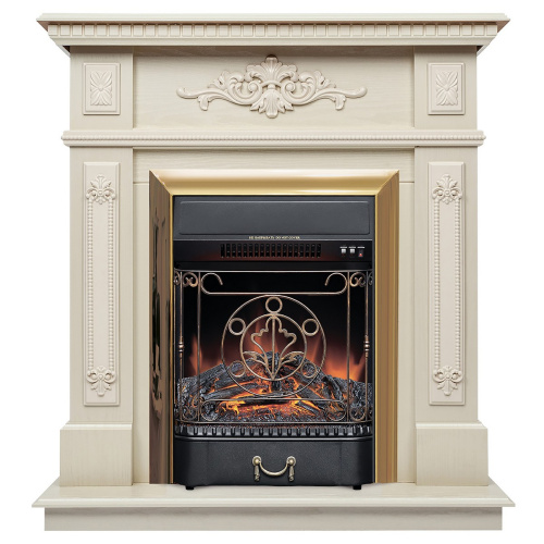 Электрокамин RealFlame Lilian WT жемчуг с очагом Majestic Lux Brass