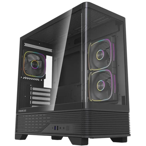 Корпус Powercase Vision Micro M6B (CVMM6B-A3), Curved Glass, Type-C, 3x 120mm ARGB PWM Fan, чёрный, mATX
