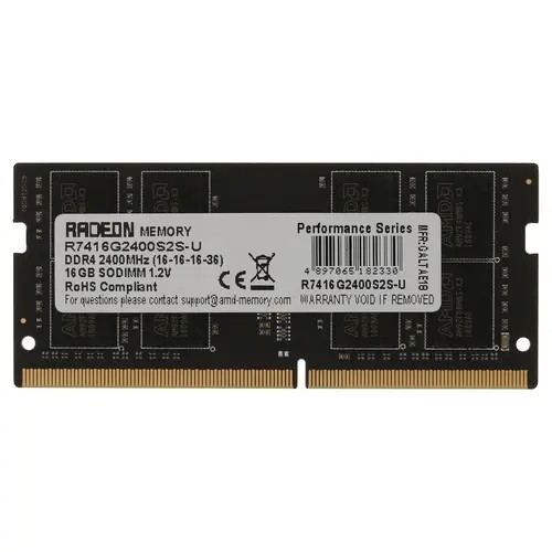 ОЗУ AMD Radeon R7 Performance Series Black R7416G2400S2S-U 16GB DDR4 2400 SO DIMM Non-ECC, CL16, 1.2V
