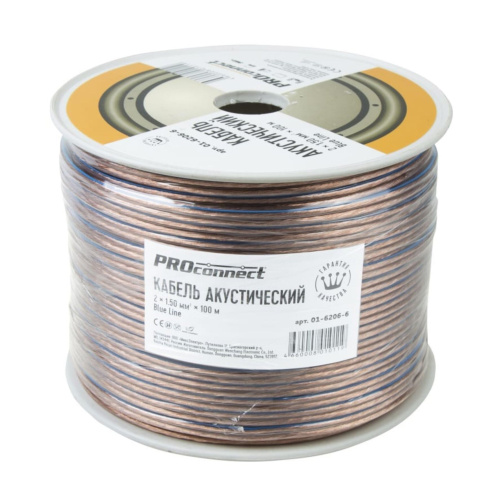 Кабель акустический PROconnect 01-6206-6 2х1,50мм² прозрачный BlueLine 100м