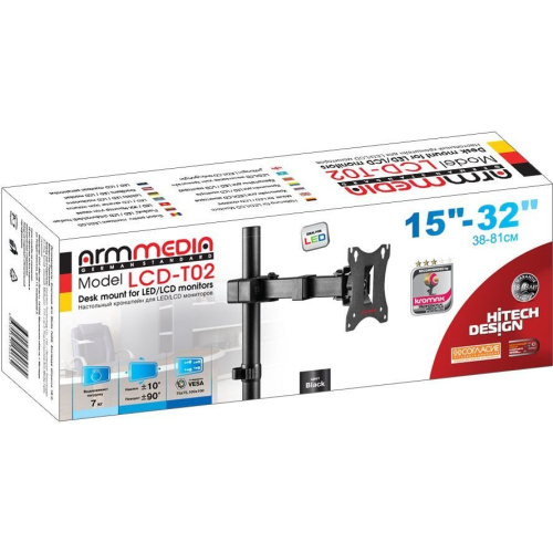 Кронштейн для мониторов Arm Media LCD-T02 черный 15"-32" макс.7кг настольный поворот и наклон