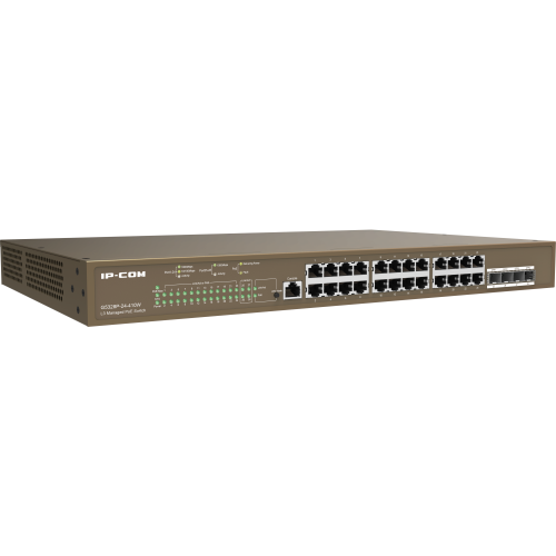 Коммутатор управляемый в стойку IP-COM G5328P-24-410W, PoE, 24*1Gbit RJ45, 4*1Gbit SFP, 1-24PoE, console port, 130W PoE