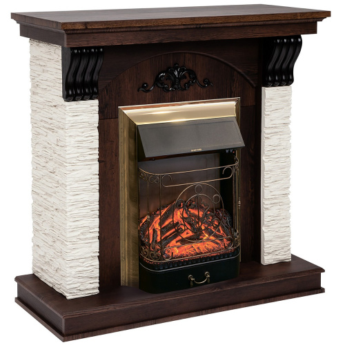 Электрокамин RealFlame Corfino NT орех с очагом Majestic Lux Brass