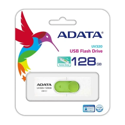 USB-флешка A-DATA UV320 AUV320-128G-RWHGN 128GB, USB 3.2, белый/зеленый