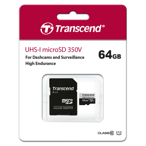 Карта памяти Transcend TS64GUSD350V microSDXC 350V 64GB UHS-I Class 10 U1 с адаптером