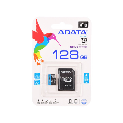 Карта памяти A-DATA AUSDX128GUICL10A1-RA1 microSD 128GB microSDHC Class 10 UHS-I A1 100/25 MB/s (SD адаптер)