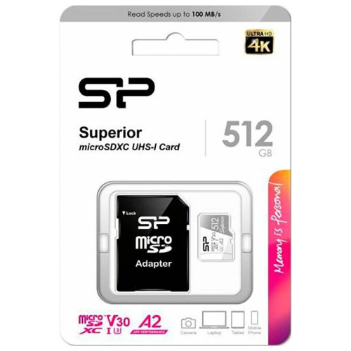 Карта памяти Silicon Power Superior (SP512GBSTXDA2V20SP) 512GB A1 microSDXC Class 10 UHS-I U3 100/80 Mb/s (SD адаптер)