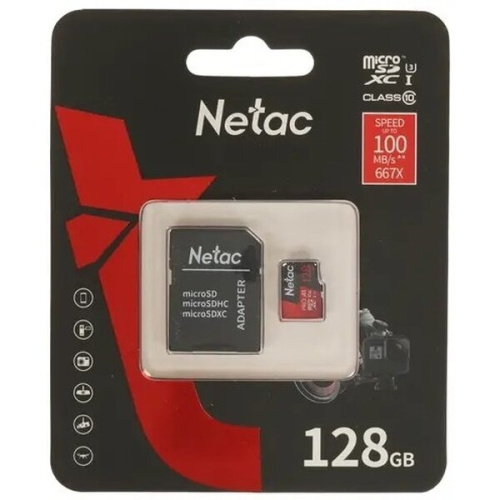 Карта памяти microSDHC Netac P500 PRO (NT02P500PRO-128G-R) 128GB (с SD адаптером) 100MB/s
