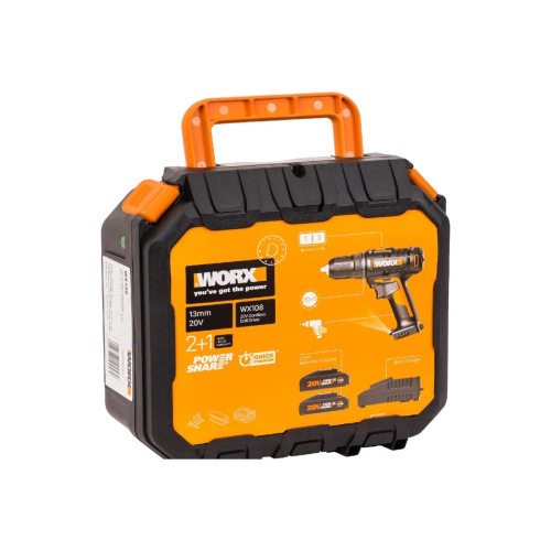 Дрель-шуруповерт WORX WX108 аккумуляторная, 2Ач x2, ЗУ 2А, кейс