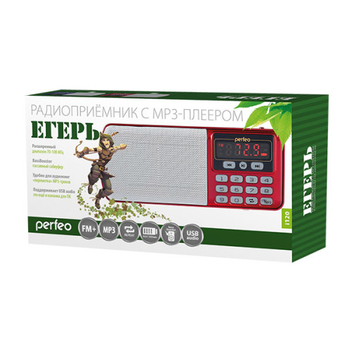 Радиоприемник цифровой Perfeo Егерь FM+ 70-108МГц/ MP3/ питание USB или BL5C/красный (i120-RED)