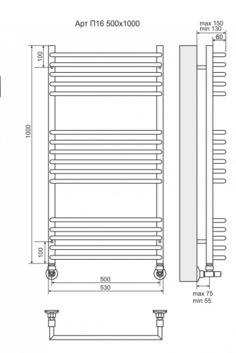 Водяной полотенцесушитель Terminus Арт П16 500х1000