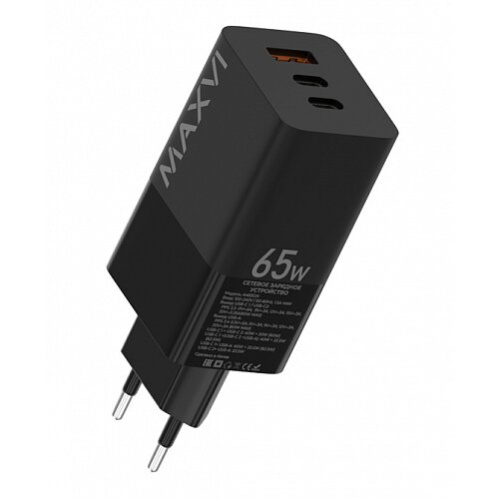 СЗУ Maxvi A483GN 65W, 1xUSB-A, 2xUSB-C, black