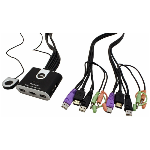 KVM-переключатель Aten CS692-AT KVM+Audio 1 user USB+HDMI - 2 cpu USB+HDMI со встр.шнурами USB+Audio 2x1.2м 1920x1200 настол., исп.стандарт